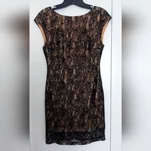 Black lace overlay cocktail dress - S
